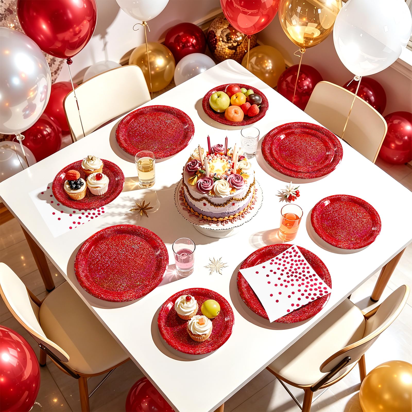 Purple Iridescent Paper Plates & Napkins Set, 75pcs Disposable Party Tableware with 9" Dinner Plates, 7" Dessert Plates & 6.5" Napkins, Holographic Dot Design for Birthday, Music Theme, Night Party