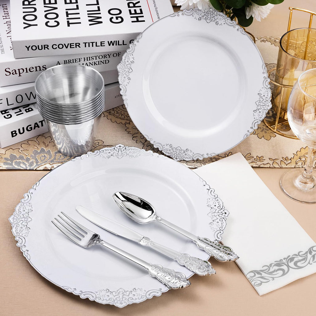 Bestluck 175PC Disposable Clear Plastic Complete Dinner Set for 25 Guests