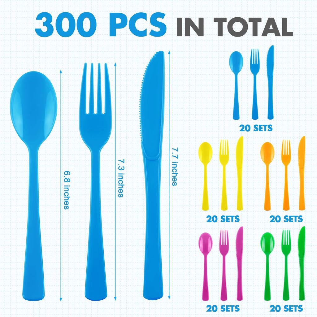 Kochorie 300 Pieces Plastic Silverware, Disposable heavy duty Utensils