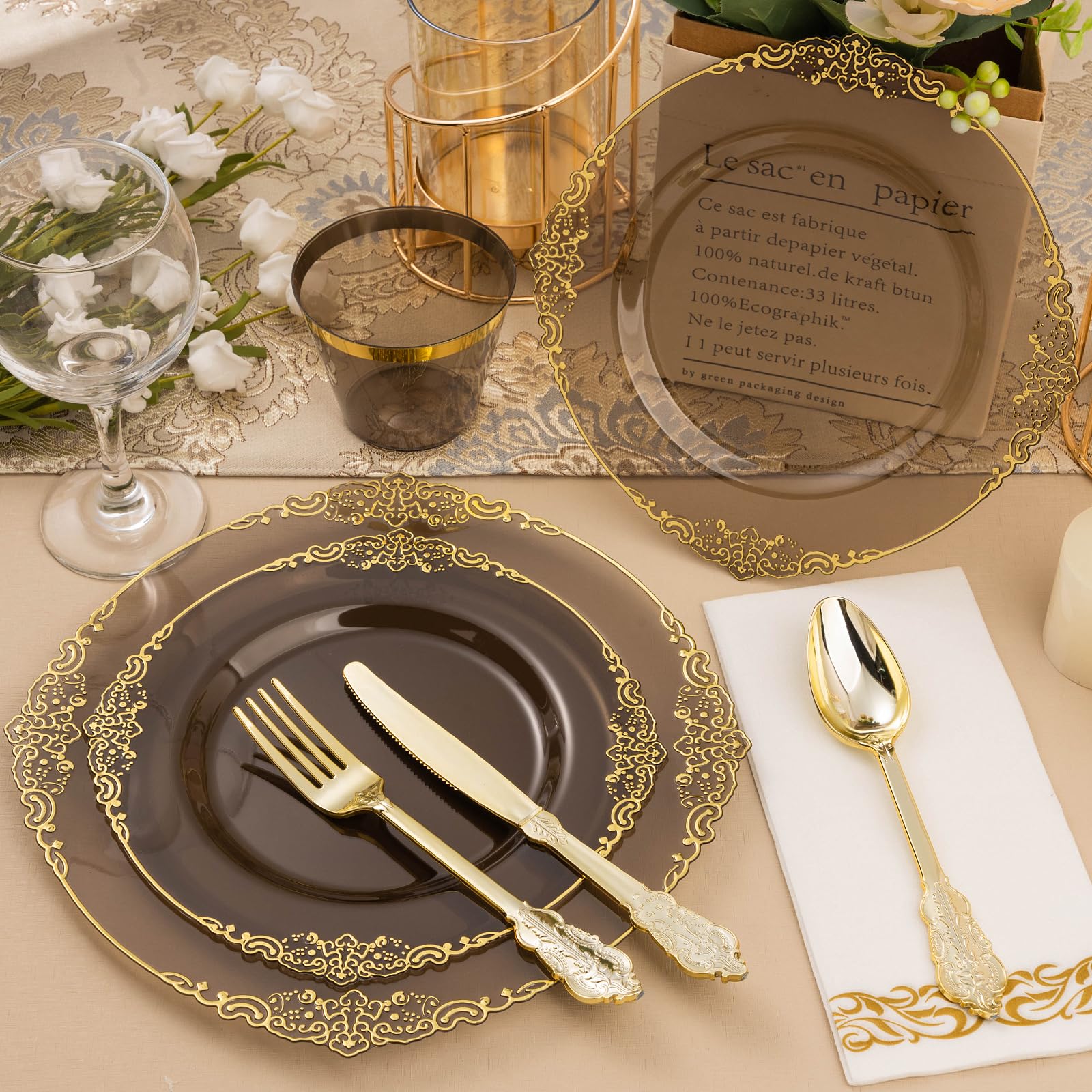 Bestluck 175PC Disposable Clear Plastic Complete Dinner Set for 25 Guests