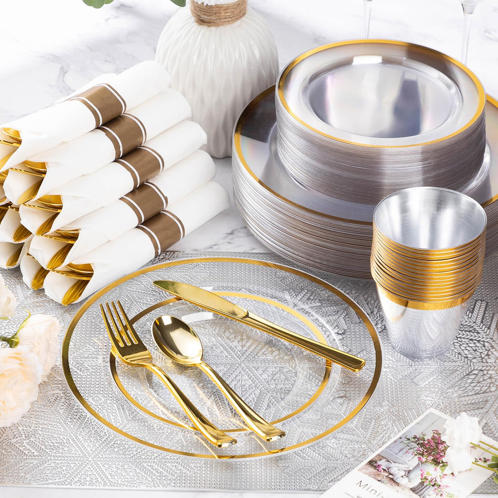 Goodluck 350 Pcs Clear Plastic Plates with Colored Rim,