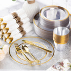Goodluck 350 Pcs Clear Plastic Plates with Colored Rim,