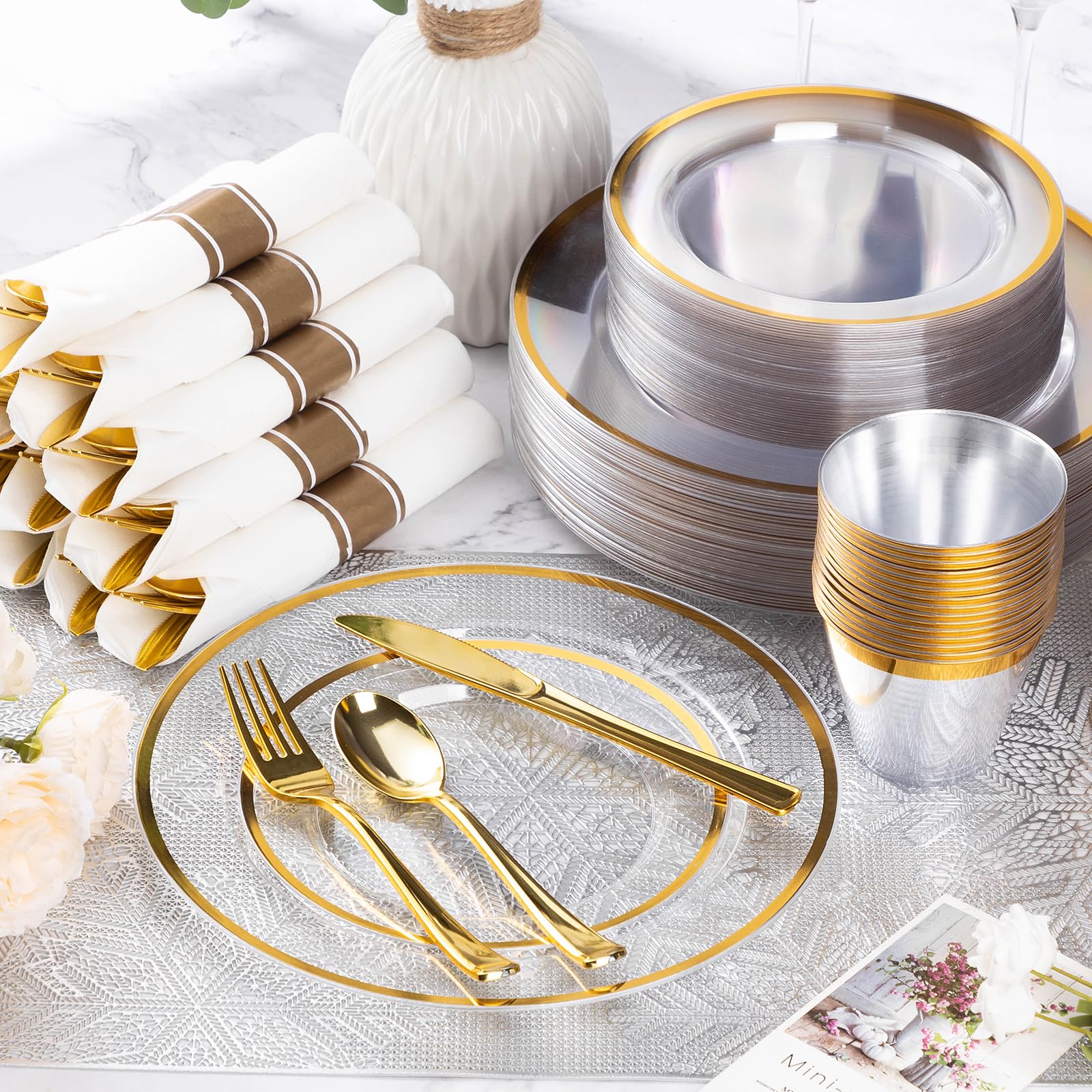 Goodluck 350 Pcs Clear Plastic Plates with Colored Rim,
