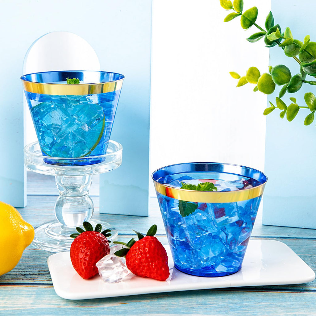 Nervure 120PC 9Oz Gold Rimmed Plastic Cups - Heavy Duty plastic
