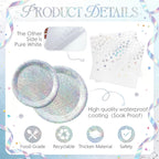 Purple Iridescent Paper Plates & Napkins Set, 75pcs Disposable Party Tableware with 9" Dinner Plates, 7" Dessert Plates & 6.5" Napkins, Holographic Dot Design for Birthday, Music Theme, Night Party