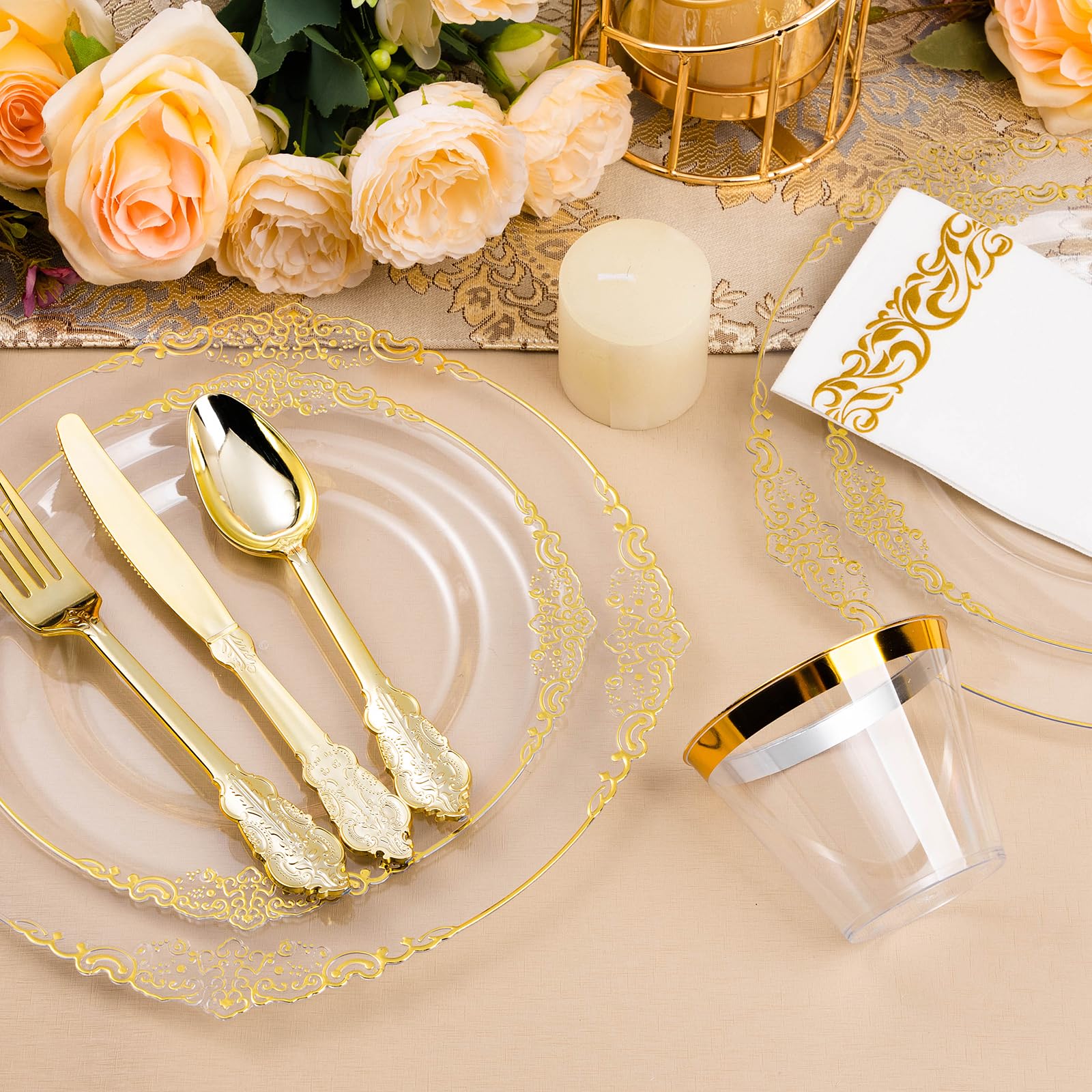 Bestluck 175PC Disposable Clear Plastic Complete Dinner Set for 25 Guests