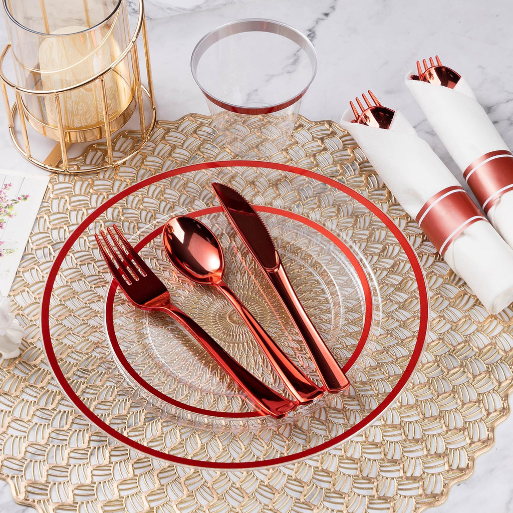 Goodluck 350 Pcs Clear Plastic Plates with Colored Rim,