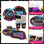 Kochorie 100 Pieces Neon Glow Party Supplies Glow in the Dark Birthday Party Decorations Include Neon Paper Plates Napkins Cups Birthday Tableware, Serves 25 Guests
