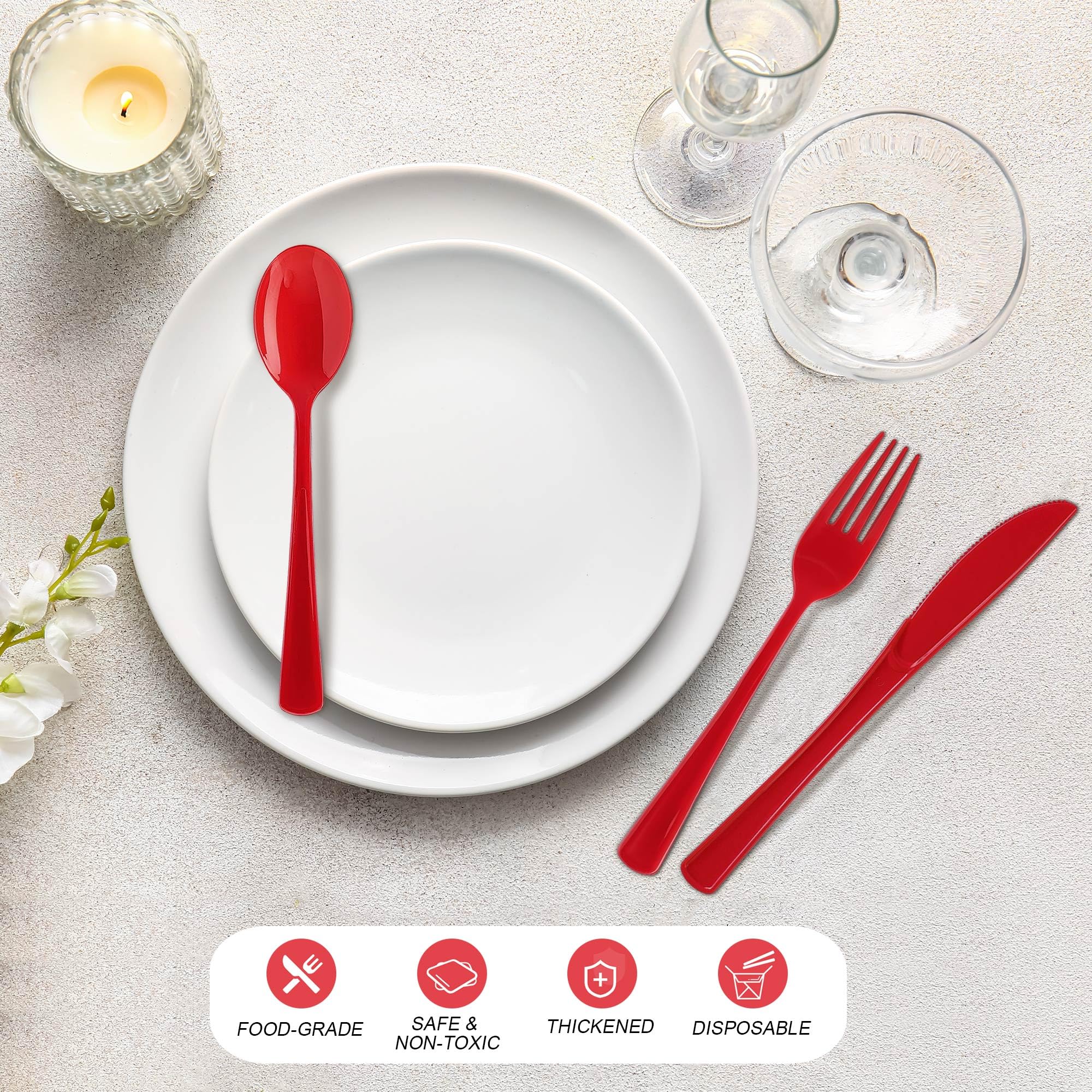 Kochorie 300 Pieces Plastic Silverware, Disposable heavy duty Utensils