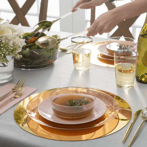 Clear & Gold Glitter Plastic Soup Bowls for Parties | 10 Pack 14oz