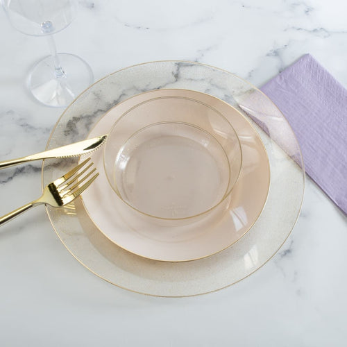 Clear & Gold Glitter Plastic Plates for Weddings & Parties | 10 Pack